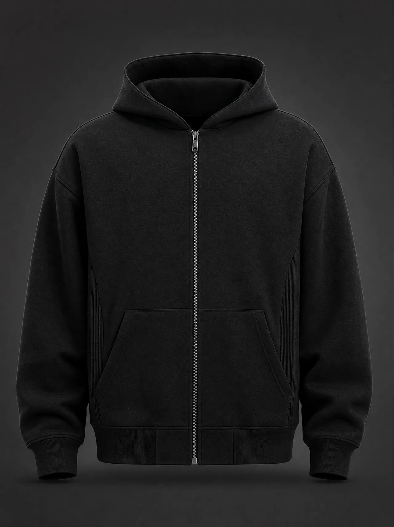 Zip-Through Hoodie — Jet Black